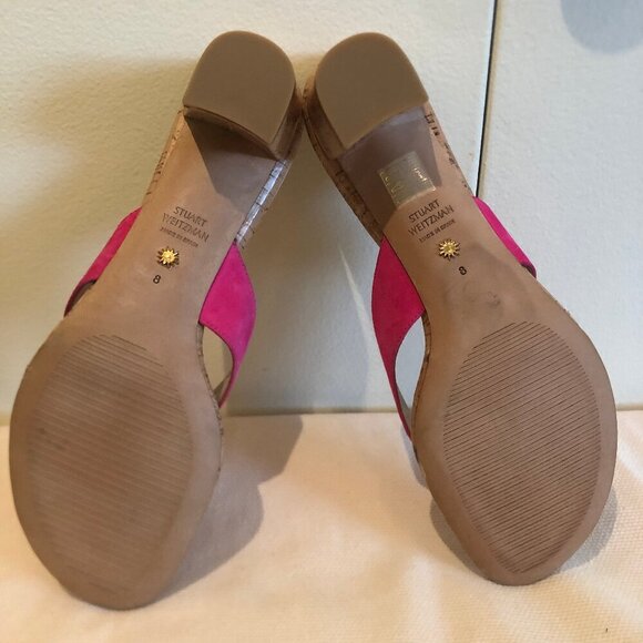 NEW (NWOT) Stuart Weitzman Brigida pink suede/cork heeled sandals sz 8 - Picture 11 of 16